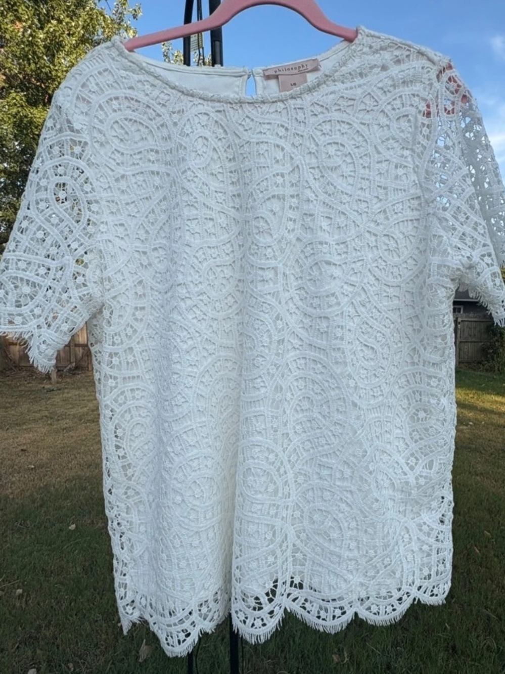Philosophy Ivory White Crochet Lace Short Sleeve Blouse NWOT